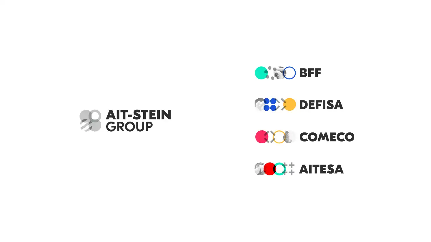 hierarchy between the group's logo and the sub-brand's logos for AIT-Stein