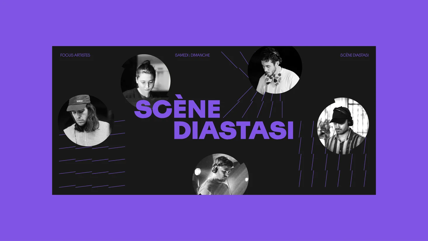 visual showcasing artists that will play on the Diastasi scene at Dissociate festival 2023