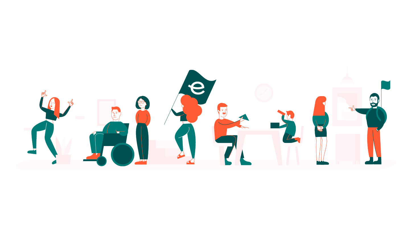 Illustration of 8 people for Ezio