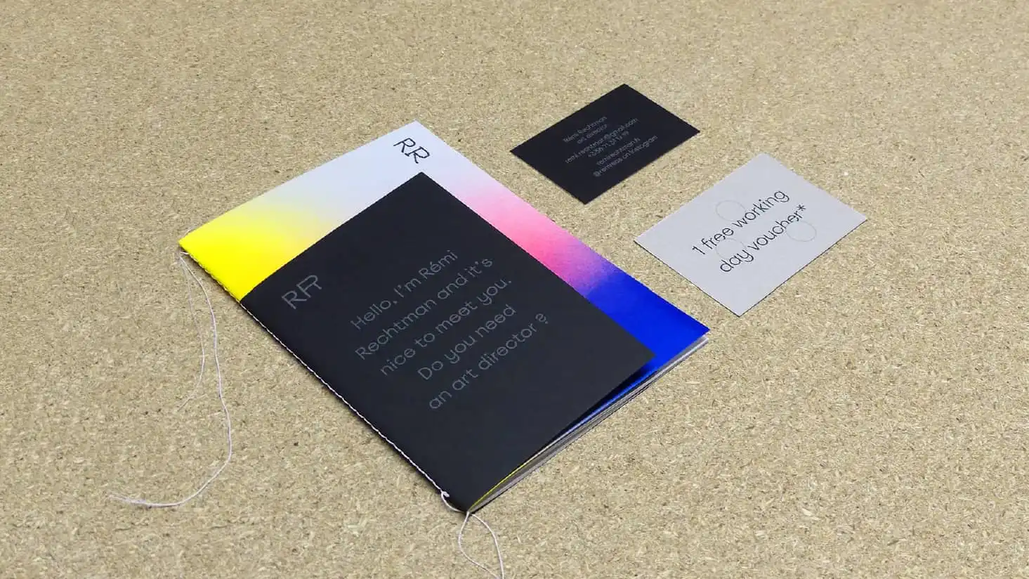 business card, pocket portfolio and voucher for Rémi Rechtman