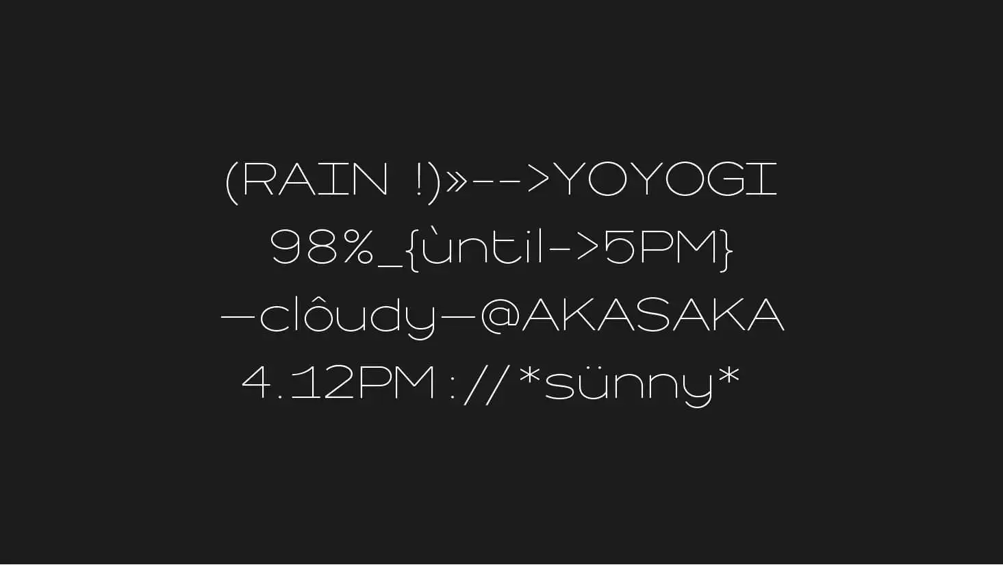 Typographic composition using Raincoat font in light